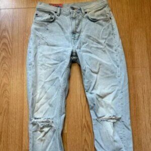 Acne Blue Straight Leg Jeans with Vintage Distressing